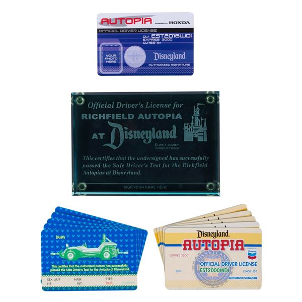 A Disneyland Autopia Paperweight & Driver's Licenses.