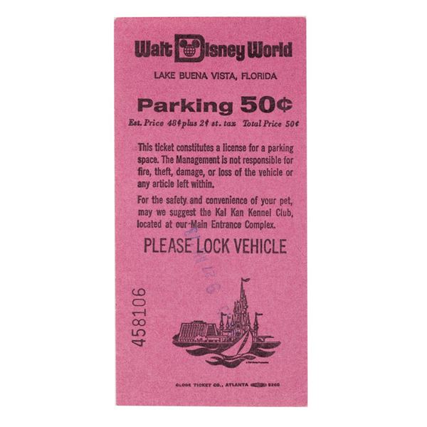 A Walt Disney World Parking Ticket.