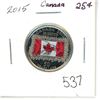 Image 1 : 2015 Canada 25¢ colored  50th Anniversary of flag