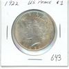 Image 1 : 1922 USA Peace Silver Dollar