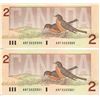 Image 1 : 2 Consecutive 1986 Canada Bird Series $2, Crow/Bouey, # ARF 2023300-301