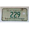 Image 1 : 1974 Semi-trailer Saskatchewan License plate LOW Numbers #229