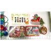 Image 2 : 910. Lot of small Christmas tins, string of lights with reflectors, glass ornament