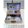 915. Jewellery box with selection of vintage earrings