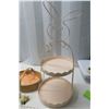 Image 5 : 969. Easter Bunny Tiered tray, wooden basket and 3 vintage easter egg cups