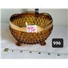 Image 1 : Amber Indiana glass, diamond point, 3 footed candy dish with gold edging.