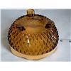 Image 2 : Amber Indiana glass, diamond point, 3 footed candy dish with gold edging.