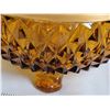 Image 3 : Amber Indiana glass, diamond point, 3 footed candy dish with gold edging.