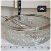 Image 1 : Silver trimmed lead crystal salad bowl & utensils.