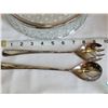 Image 4 : Silver trimmed lead crystal salad bowl & utensils.