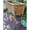 Image 3 : Indoor mid century wicker rattan plant stand with metal water tray.