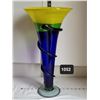 Image 1 : Tall artistic spiral hand blown, stylized studio art glass vase.