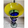 Image 2 : Tall artistic spiral hand blown, stylized studio art glass vase.