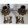 Image 2 : Vintage ornate metal candle holders with hanging prisms marked Superior 1409.