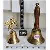 Image 1 : Vintage brass handheld school bell & pegasus bell.