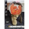 Image 1 : Glass ball (fish inside) on brass pineapple stand.