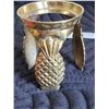 Image 2 : Glass ball (fish inside) on brass pineapple stand.