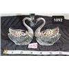 Image 1 : Pair of vintage silver/ glass salt cellars. Wings move aside for access to salt or mustard.