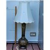 Image 1 : Beautiful large vintage lamp purchased in1970's India. Etched metal design, ornate finial.