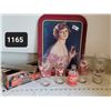 Image 1 : Coca-Cola vintage 1974 reproduction tray of 1927 calendar girl. Collector glasses & tin.