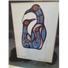 Image 2 : Norval Morrisseau “Bird Family” water color with wolf original & Aardik sculptures.
