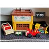 Image 1 : Very old Joxeph International (Hong Kong) fire truck & 1970's Fisher Price Toys. Fire Hall, train & 