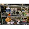 Image 2 : 2 SHELF LOTS OF ASSORTED ITEMS INCLUDING; WOODEN SCULPTURE, UMBRELLAS, CLEANING SUPPLIES AND MORE