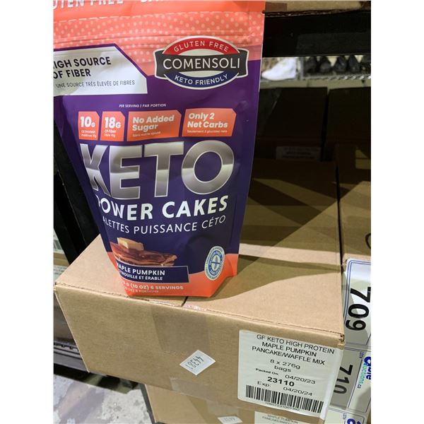 CASE OF 8 COMENSOLI KETO POWER CAKES GLUTEN FREE MAPLE PUMPKIN PANCAKE/WAFFLE MIX (276G EACH)