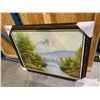 Image 2 : FRAMED OIL ON CANVAS OF MOUNTAINS & WATERFALL SCENE 46"X36"