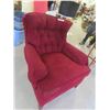 Image 2 : Red Upholstered High Back Arm Chair with Wooden Legs