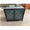 Image 1 : 2 Door Cabinet - Dark Stain, Fancy Mirrored Front with Wood Desing Overlay