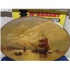 Image 2 : Vintage Wooden Elephant Plaque & Old Oil on Wood Ship Scene 16" x 23" - Oval