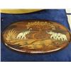 Image 4 : Vintage Wooden Elephant Plaque & Old Oil on Wood Ship Scene 16" x 23" - Oval