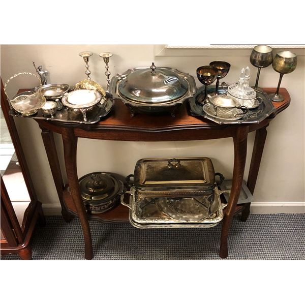 Large group of silver plated servings dishes & etc.