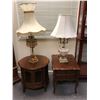 Image 1 : Group of 2 fruit wood end tables w/lamps