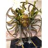 Image 2 : Metal Sun Wall Décor (approx. 3ft Diameter) & Set of 2 glass flower vases w/artificial flowers