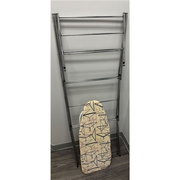 Clothing drying rack w/ ironing board