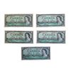 Image 1 : Group of 5 assorted 1954 Bank of Canada $1 banknotes - (no tax will be charged for this item)