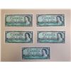Image 2 : Group of 5 assorted 1954 Bank of Canada $1 banknotes - (no tax will be charged for this item)