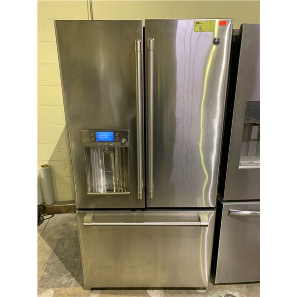 GE STAINLESS STEEL FRENCH DOOR FRIDGE WITH ROLLOUT FREEZER & WATER/ICE DISPENSER