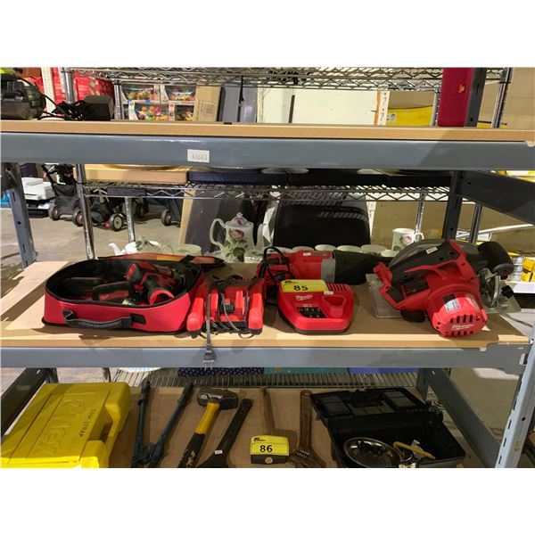 ASSORTED MILWAUKEE M12 CORDLESS TOOLS INCLUDING; CIRCULAR SAW. RECIPROCATING SAW & SANDER WITH