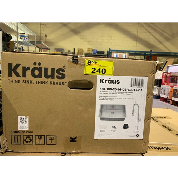 KRAUS KHU100-30-1610SFS/CTX-CA 30" UNDERMOUNT SINGLE BOWL STAINLESS STEEL KITCHEN SINK & SPOT FREE