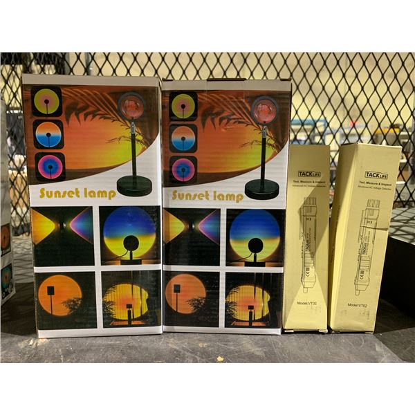 2 SUNSET LAMPS AND 2 TACKLIFE AC VOLTAGE DETECTORS