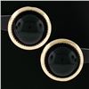 Image 2 : Vintage 14K Yellow Gold Round Cabochon Black Onyx Button Earrings w/ Plain Frame