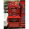 Image 1 : MASTERCRAFT 3 TIER MOBILE TOOLBOX WITH ASSORTED CONTENTS INCLUDING; DRILL BITS, CAULKING GUNS,