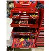 Image 2 : MASTERCRAFT 3 TIER MOBILE TOOLBOX WITH ASSORTED CONTENTS INCLUDING; DRILL BITS, CAULKING GUNS,