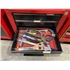 Image 2 : 2 TIER ROLLING TOOLBOX WITH ASSORTED CONTENTS INCLUDING; HANDSAWS, HAMMERS, WRENCHES & MORE (NO