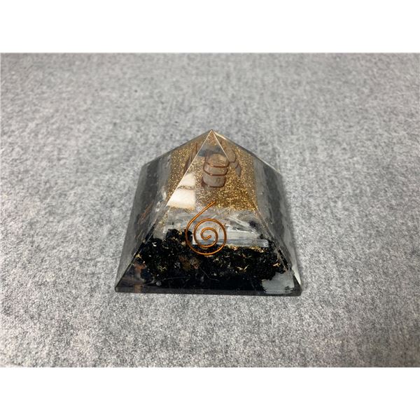 BLACK TOURMALINE AND SELENITE ORGONITE PYRAMID RETAIL $369