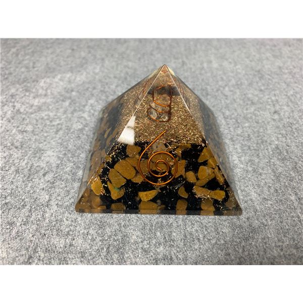 TIGER EYE AND BLACK TOURMALINE ORGONITE PYRAMID RETAIL $369