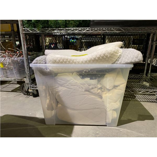 BIN OF ASSORTED SHEETS & PILLOW